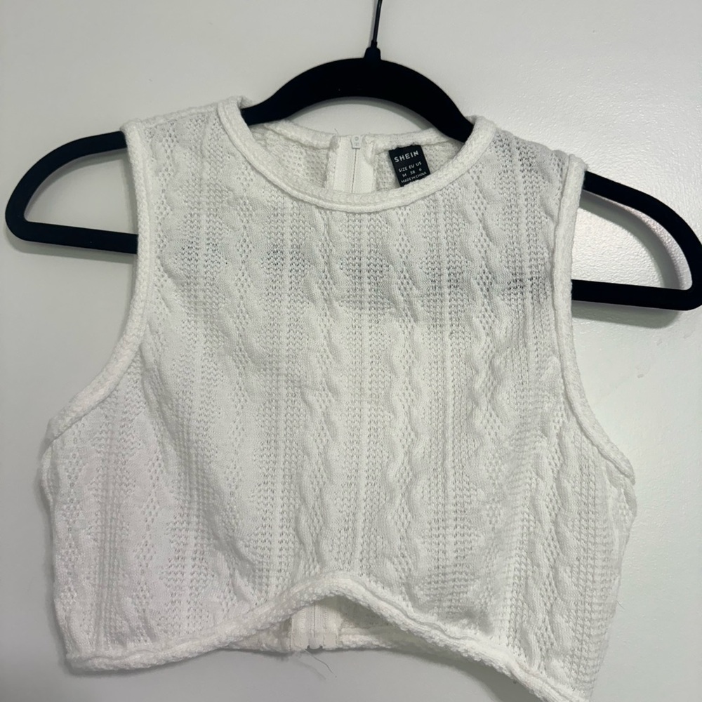SHEIN White Ribbed Sleeveless Crop Tank Top